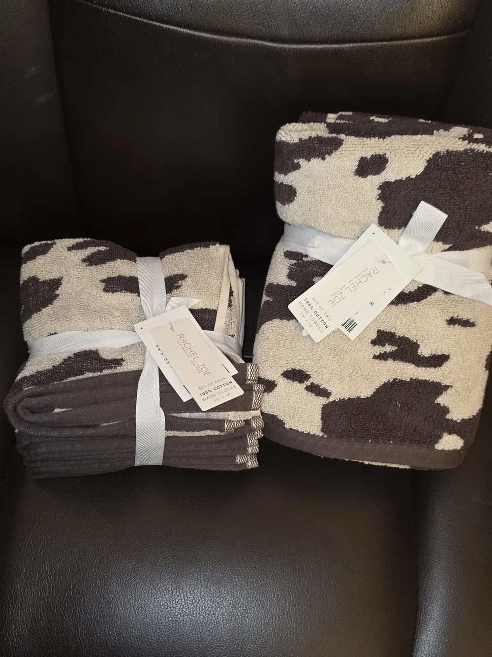 Rachel Zoe Set of 2 Brown & Cream Cow Print Towels